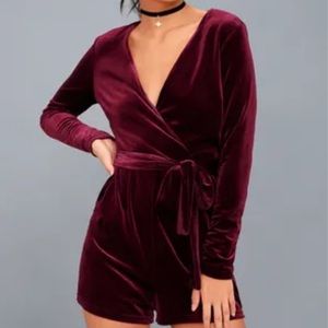 Velvet burgundy romper